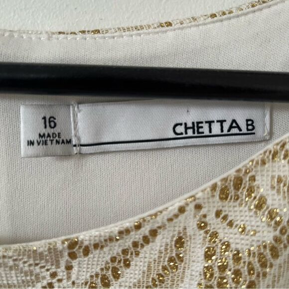 Chetta B Gold Cream Sparkly Lace Shift Dress - Picture 4 of 6